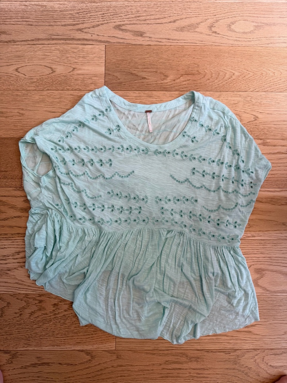 Free People "Sweetart" Boxy Eyelet Top in Mint Green, Size Small
